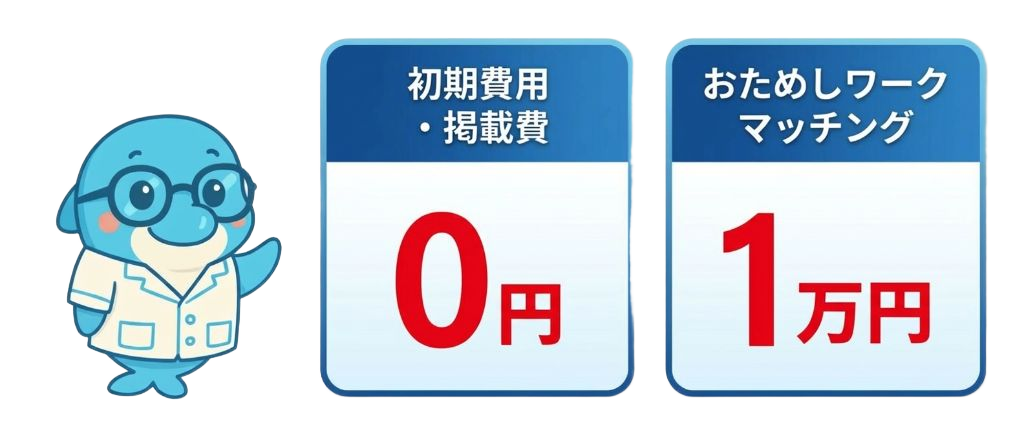 初期費用・掲載費0円、おためしワークマッチング1万円
